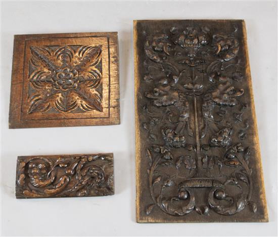 A 17th century French oak panel, (3)